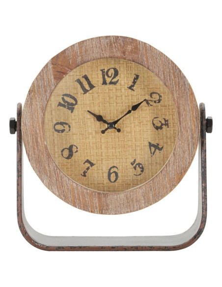 Horloge originale à poser Ronde 23x24 en Bois Rotin Naturel Métal Toran 