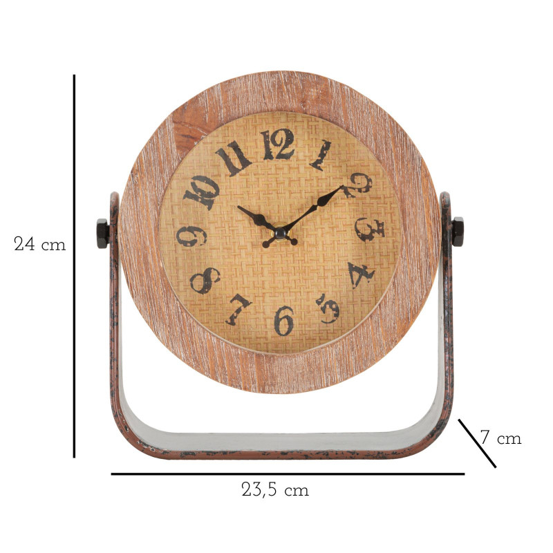 Horloge originale à poser Ronde 23x24 en Bois Rotin Naturel Métal Toran 