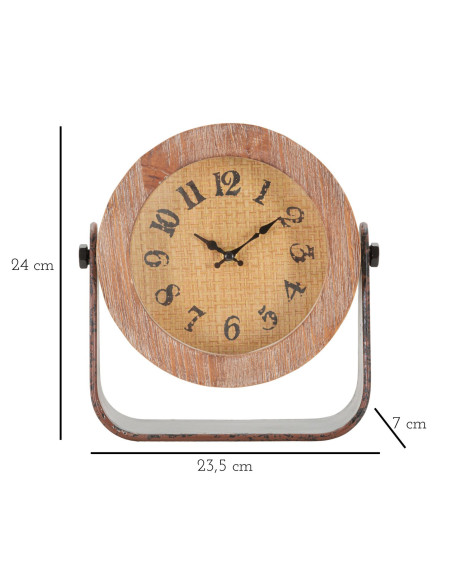 Horloge originale à poser Ronde 23x24 en Bois Rotin Naturel Métal Toran 