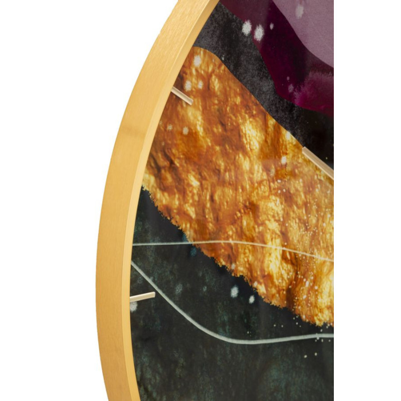 Horloge murale moderne chic Ronde 60 cm en Métal Doré Verre Vert Rose Mity 