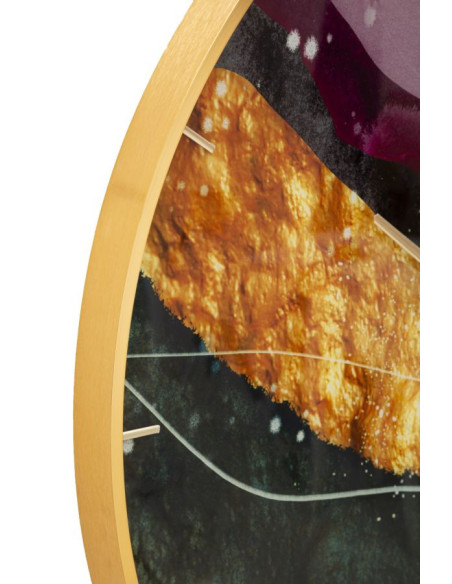 Horloge murale moderne chic Ronde 60 cm en Métal Doré Verre Vert Rose Mity 