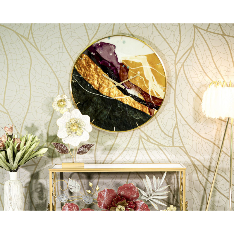 Horloge murale moderne chic Ronde 60 cm en Métal Doré Verre Vert Rose Mity 