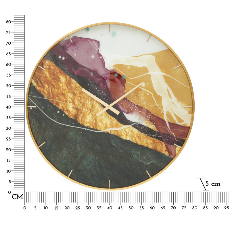 Horloge murale moderne chic Ronde 60 cm en Métal Doré Verre Vert Rose Mity 