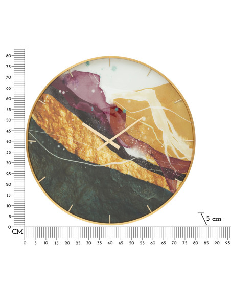 Horloge murale moderne chic Ronde 60 cm en Métal Doré Verre Vert Rose Mity 