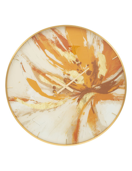 Grande Horloge murale moderne chic Ronde 80 cm en Métal Doré Verre Orange Beige Toply 