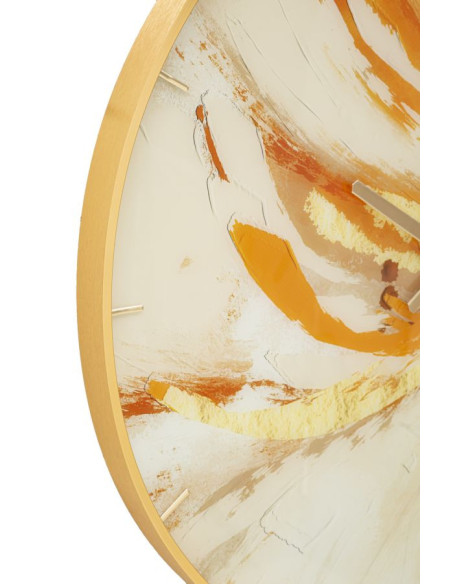 Grande Horloge murale moderne chic Ronde 80 cm en Métal Doré Verre Orange Beige Toply 