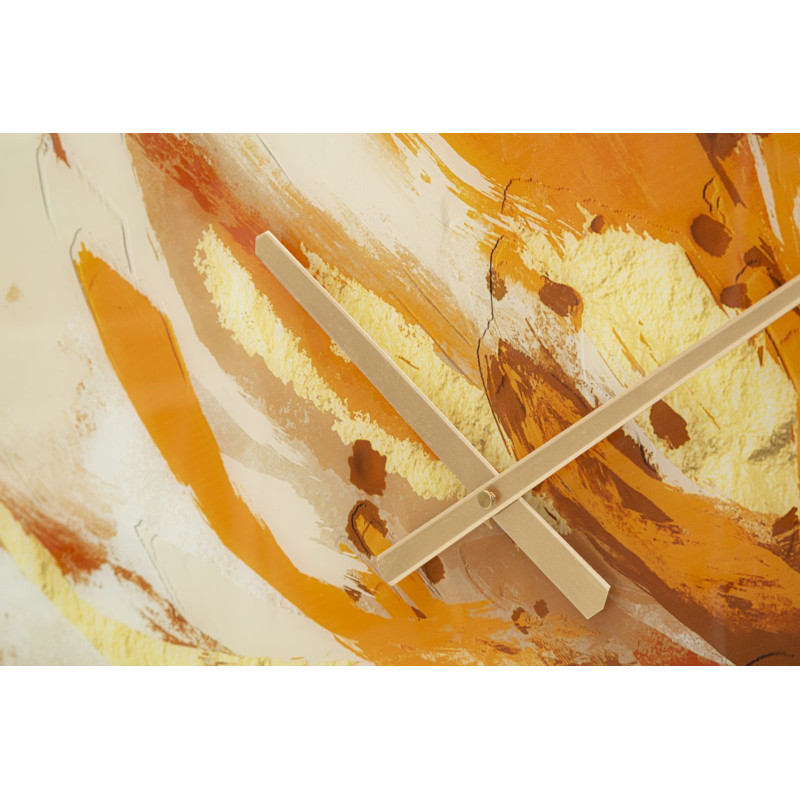 Grande Horloge murale moderne chic Ronde 80 cm en Métal Doré Verre Orange Beige Toply 