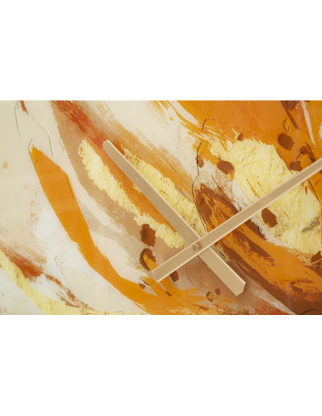 Grande Horloge murale moderne chic Ronde 80 cm en Métal Doré Verre Orange Beige Toply 