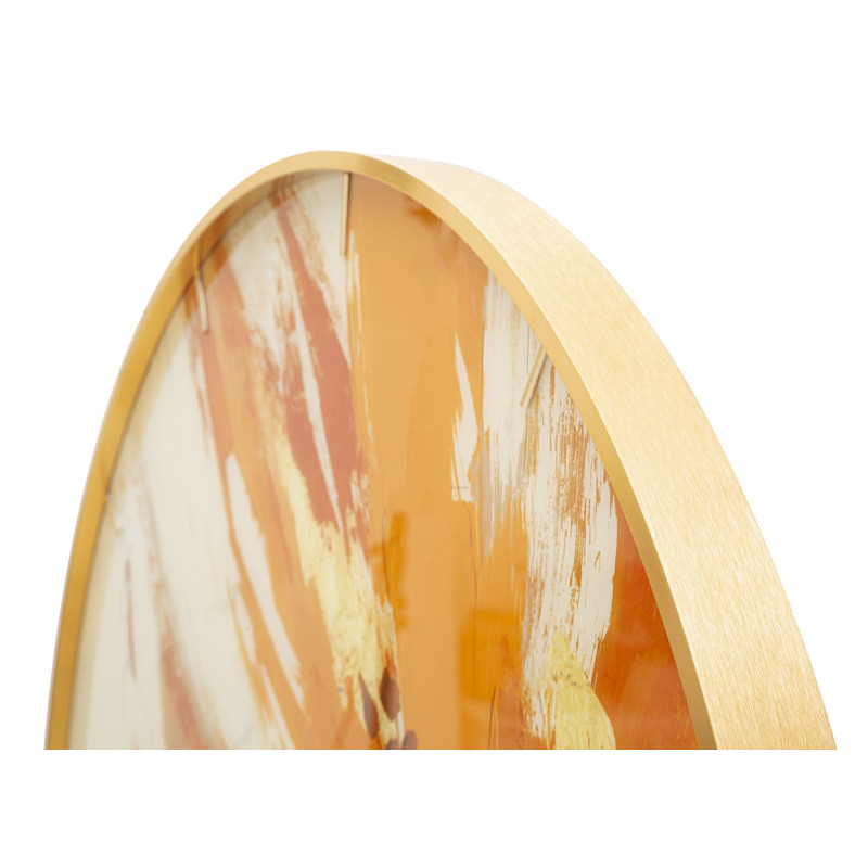 Grande Horloge murale moderne chic Ronde 80 cm en Métal Doré Verre Orange Beige Toply 