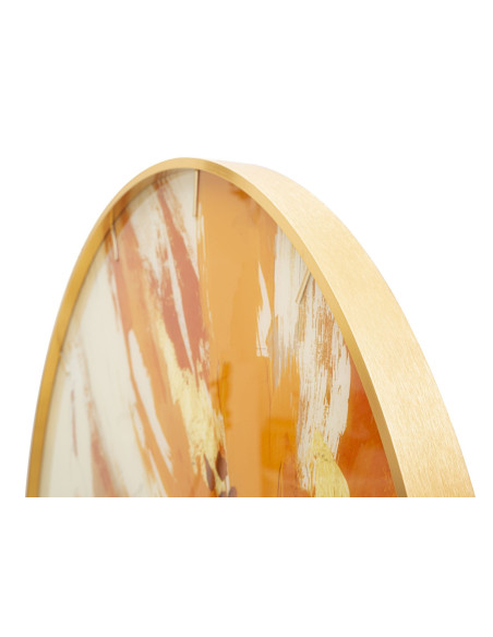Grande Horloge murale moderne chic Ronde 80 cm en Métal Doré Verre Orange Beige Toply 