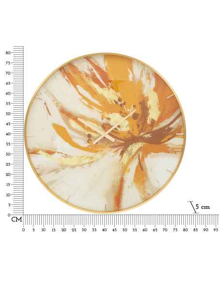 Grande Horloge murale moderne chic Ronde 80 cm en Métal Doré Verre Orange Beige Toply 