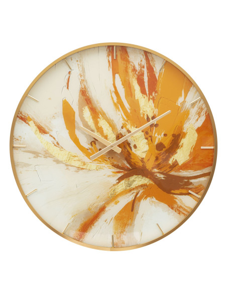 Horloge murale moderne chic Ronde 60 cm en Métal Doré Verre Orange Beige Toply 