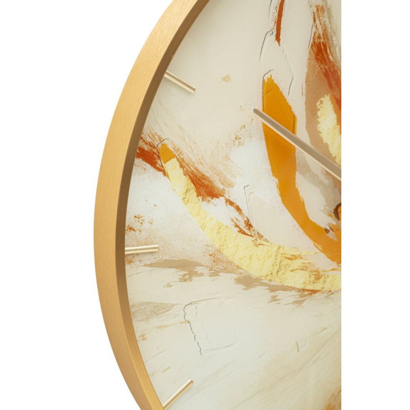 Horloge murale moderne chic Ronde 60 cm en Métal Doré Verre Orange Beige Toply 