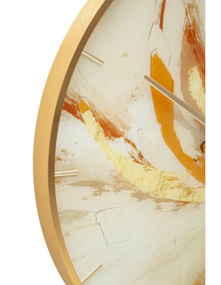 Horloge murale moderne chic Ronde 60 cm en Métal Doré Verre Orange Beige Toply 