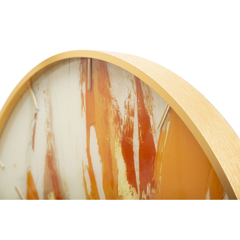 Horloge murale moderne chic Ronde 60 cm en Métal Doré Verre Orange Beige Toply 