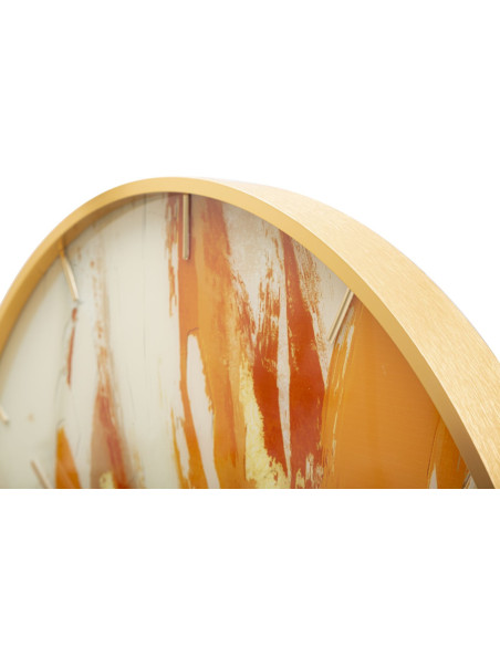 Horloge murale moderne chic Ronde 60 cm en Métal Doré Verre Orange Beige Toply 