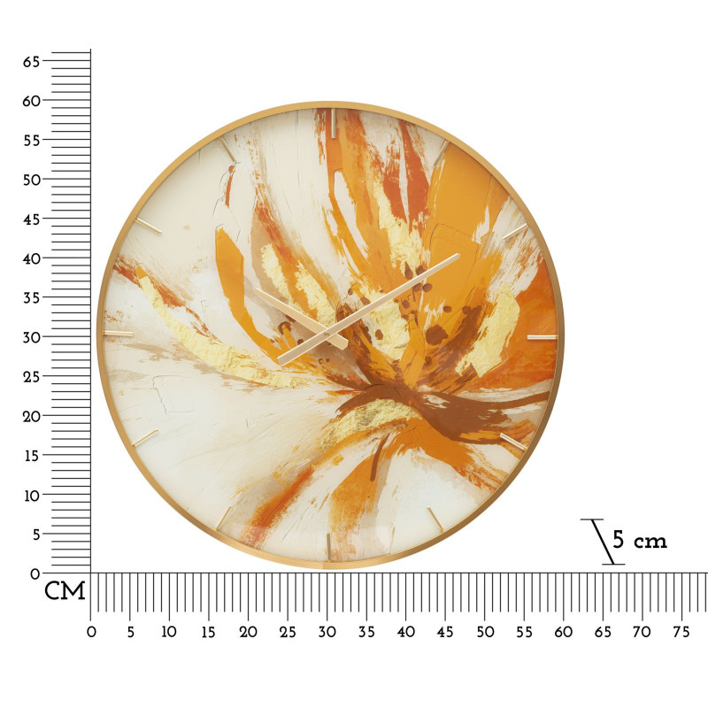 Horloge murale moderne chic Ronde 60 cm en Métal Doré Verre Orange Beige Toply 