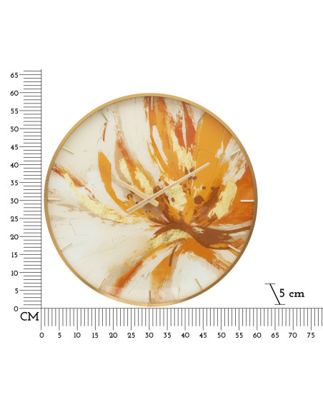 Horloge murale moderne chic Ronde 60 cm en Métal Doré Verre Orange Beige Toply 