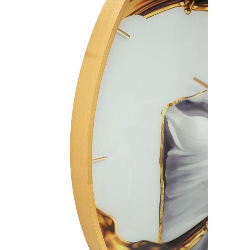 Grande Horloge murale moderne chic Ronde 80 cm en Métal Doré Verre Motif fleur Liron 