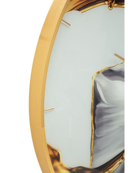 Grande Horloge murale moderne chic Ronde 80 cm en Métal Doré Verre Motif fleur Liron 