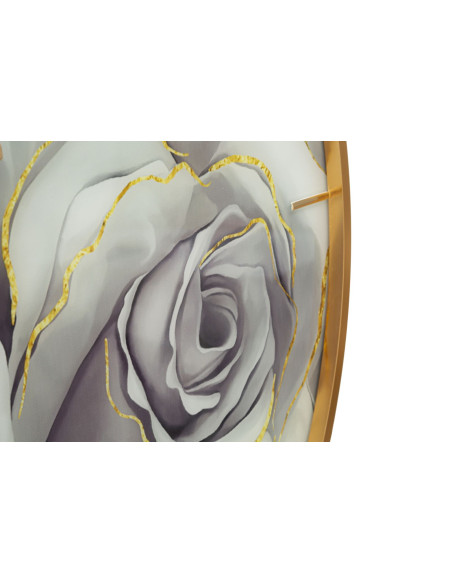 Grande Horloge murale moderne chic Ronde 80 cm en Métal Doré Verre Motif fleur Liron 