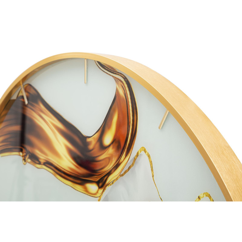 Grande Horloge murale moderne chic Ronde 80 cm en Métal Doré Verre Motif fleur Liron 