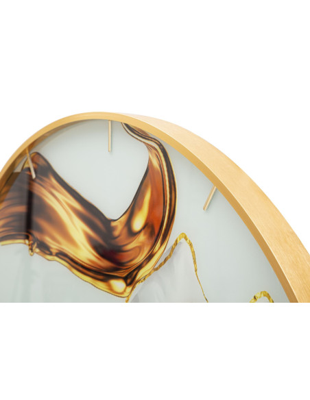 Grande Horloge murale moderne chic Ronde 80 cm en Métal Doré Verre Motif fleur Liron 