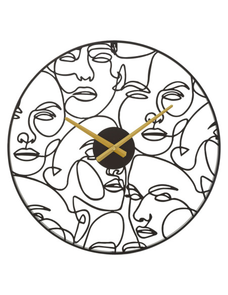 Grande Horloge moderne Visages abstraits Ronde 50 cm en Métal Doré Argenté Felia - 1