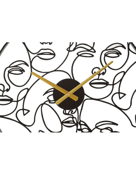 Grande Horloge moderne Visages abstraits Ronde 50 cm en Métal Doré Argenté Felia - 2