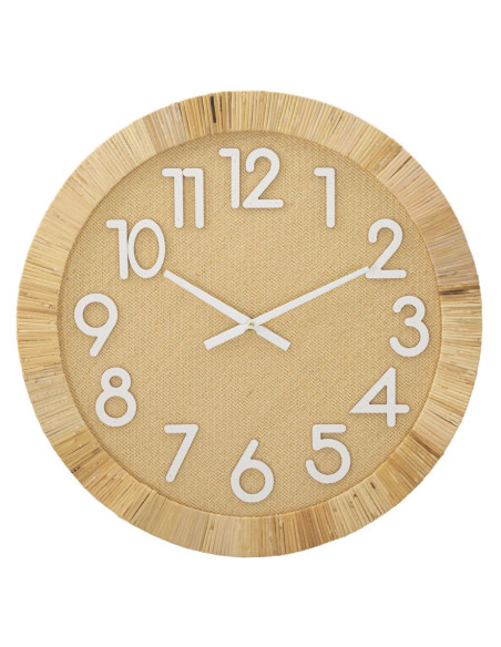 Grande Horloge murale Bohème chic Ronde 60 cm en Bois Rotin Naturel Tressé Arvon 