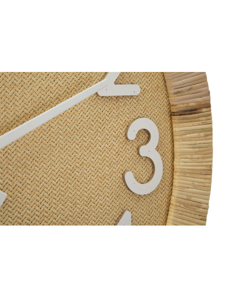 Grande Horloge murale Bohème chic Ronde 60 cm en Bois Rotin Naturel Tressé Arvon 