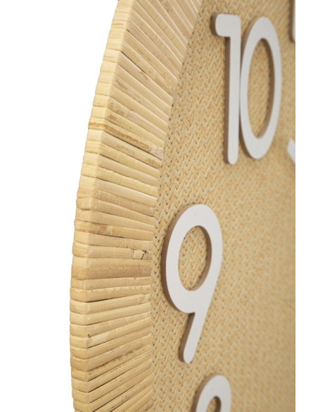 Grande Horloge murale Bohème chic Ronde 60 cm en Bois Rotin Naturel Tressé Arvon 