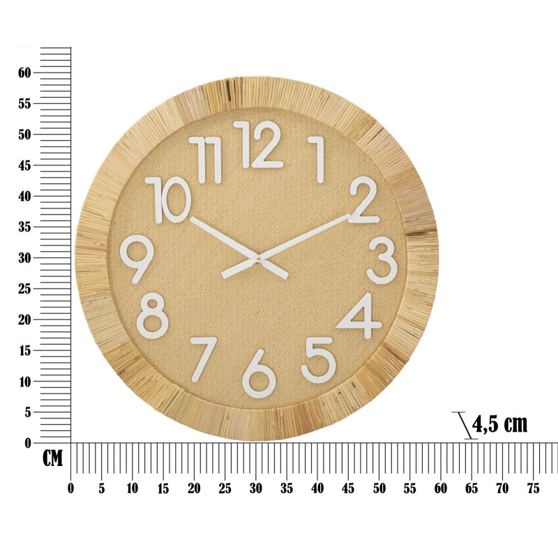 Grande Horloge murale Bohème chic Ronde 60 cm en Bois Rotin Naturel Tressé Arvon 