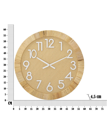 Grande Horloge murale Bohème chic Ronde 60 cm en Bois Rotin Naturel Tressé Arvon 