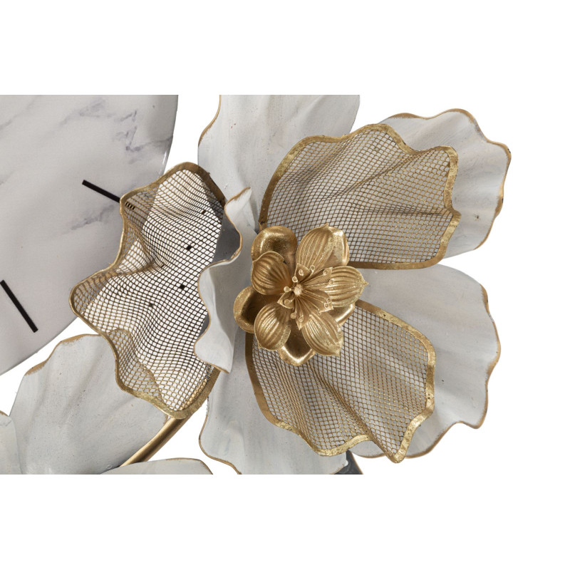 Grande Horloge murale Fleurs Ronde 61 cm en Métal Doré Gris Blanc Effet marbre Kalor 