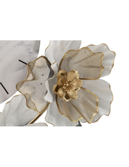 Grande Horloge murale Fleurs Ronde 61 cm en Métal Doré Gris Blanc Effet marbre Kalor 