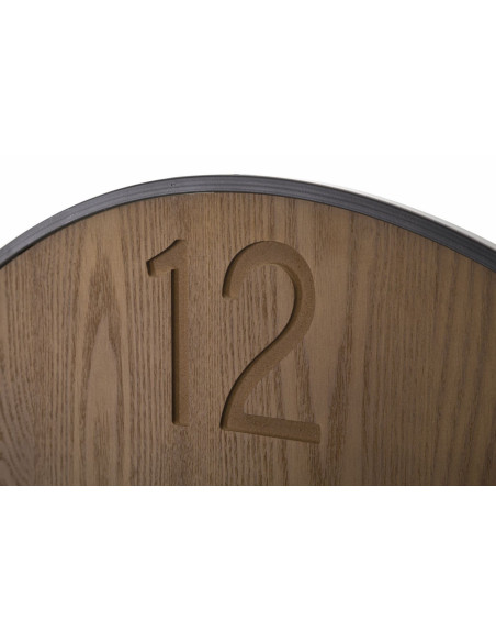 Grande Horloge murale originale Feuilles tropicales Ronde 60 cm en Bois Marron foncé Métal Noir Farla 