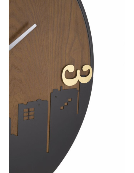 Grande Horloge murale industrielle Ville Ronde 60 cm en Métal Noir Bois Marron foncé City - 2