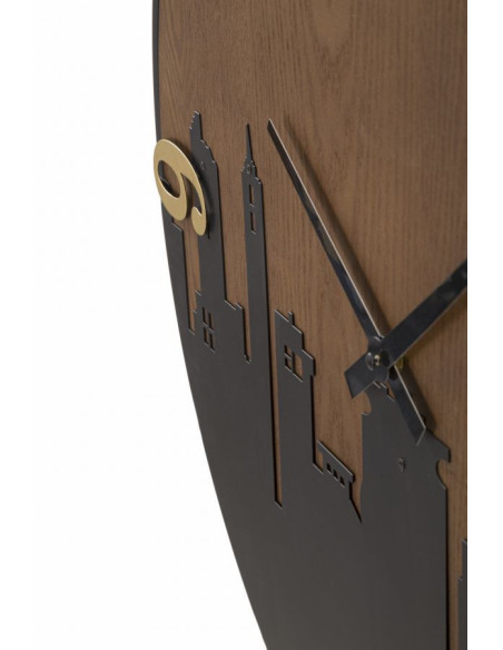 Grande Horloge murale industrielle Ville Ronde 60 cm en Métal Noir Bois Marron foncé City - 4