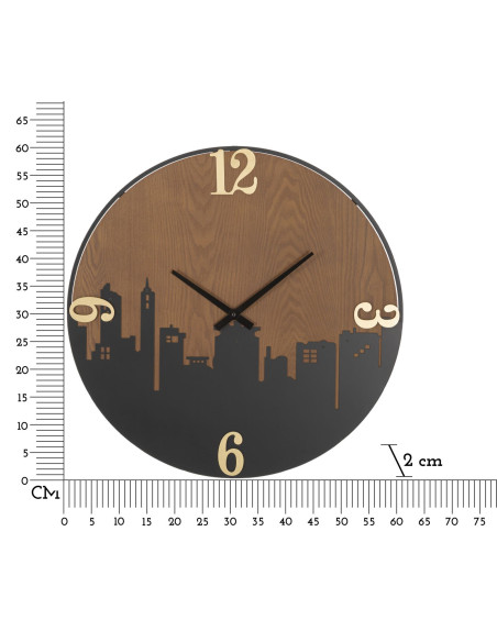 Grande Horloge murale industrielle Ville Ronde 60 cm en Métal Noir Bois Marron foncé City - 6