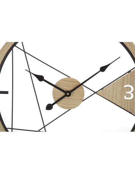 Grande Horloge murale moderne Ronde 60 cm en Métal Noir Bois Naturel Geometric 