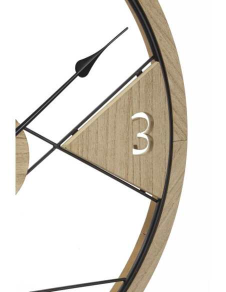Grande Horloge murale moderne Ronde 60 cm en Métal Noir Bois Naturel Geometric 