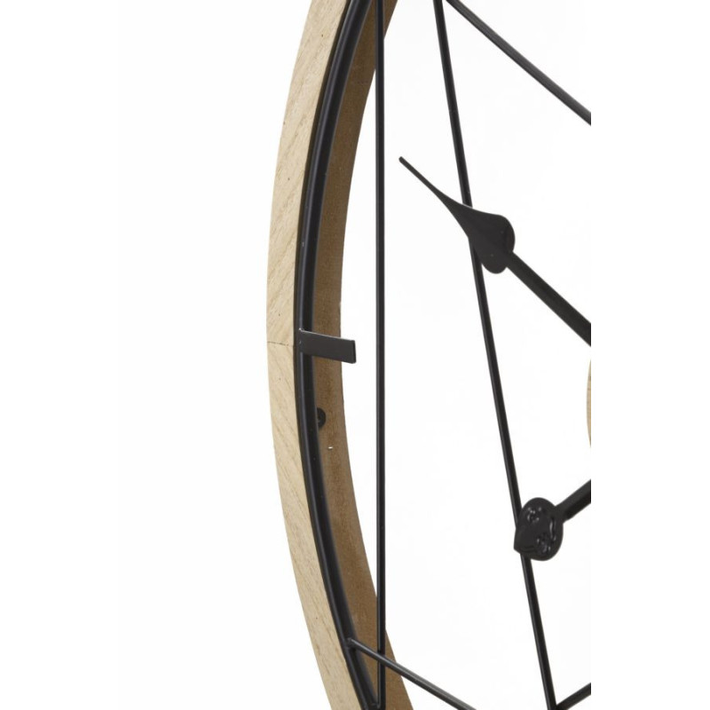 Grande Horloge murale moderne Ronde 60 cm en Métal Noir Bois Naturel Geometric 