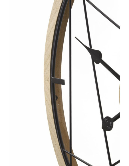 Grande Horloge murale moderne Ronde 60 cm en Métal Noir Bois Naturel Geometric 