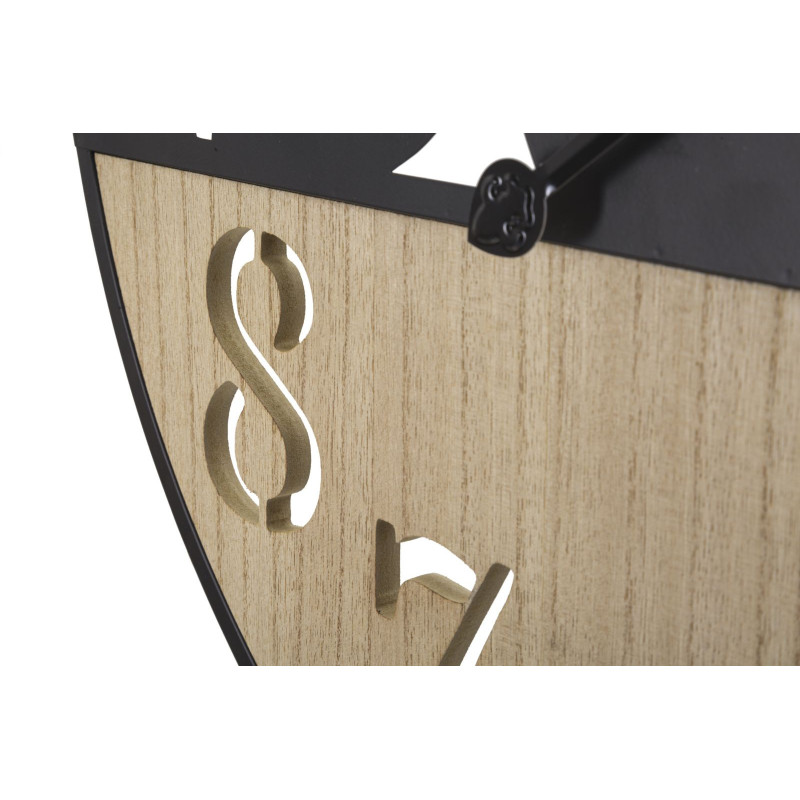 Grande Horloge murale moderne Feuilles Ronde 60 cm en Métal Noir Bois Naturel Palm 