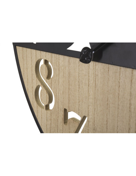 Grande Horloge murale moderne Feuilles Ronde 60 cm en Métal Noir Bois Naturel Palm 