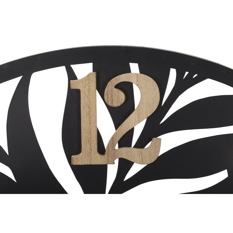 Grande Horloge murale moderne Feuilles Ronde 60 cm en Métal Noir Bois Naturel Palm 