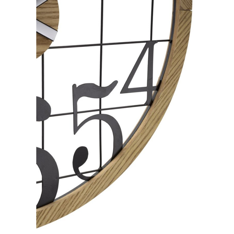 Grande Horloge murale moderne Ronde 60 cm en Métal Noir Bois Naturel Numbers 