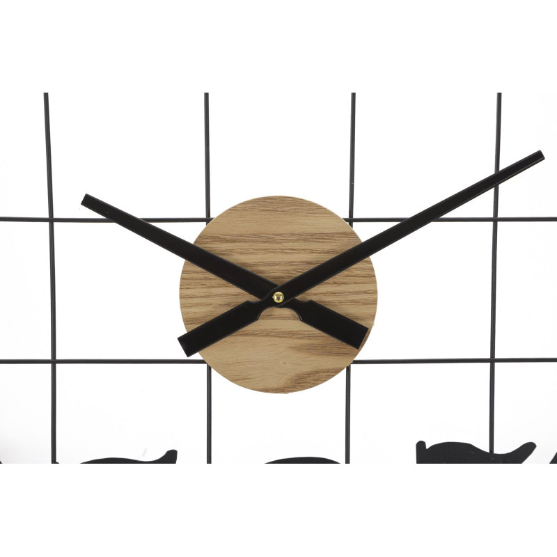 Grande Horloge murale moderne Ronde 60 cm en Métal Noir Bois Naturel Numbers 