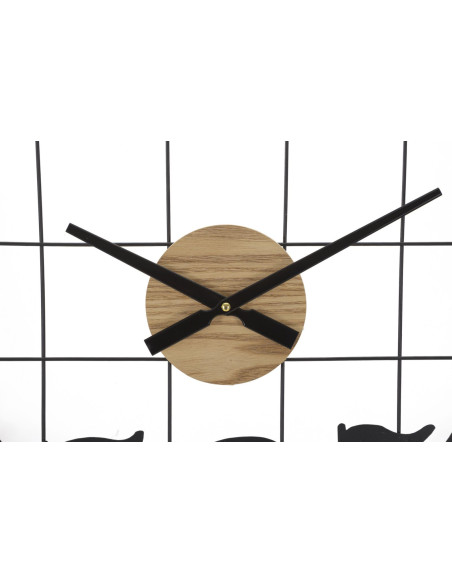 Grande Horloge murale moderne Ronde 60 cm en Métal Noir Bois Naturel Numbers 